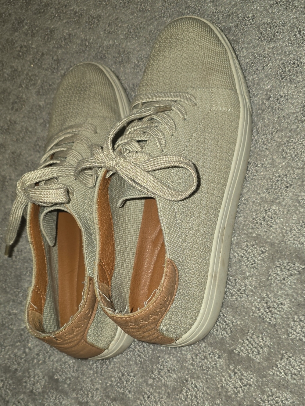 Lucky Brand Beige Knit Lace-Up Sneakers with Tan Heel